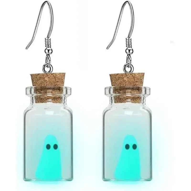 Halloween Adopt A Ghost Tiny Glow Earrings Cute Drifting Bottle Blue Green Luminous Ghost Drop Earrings Day of The Dead Jewelry