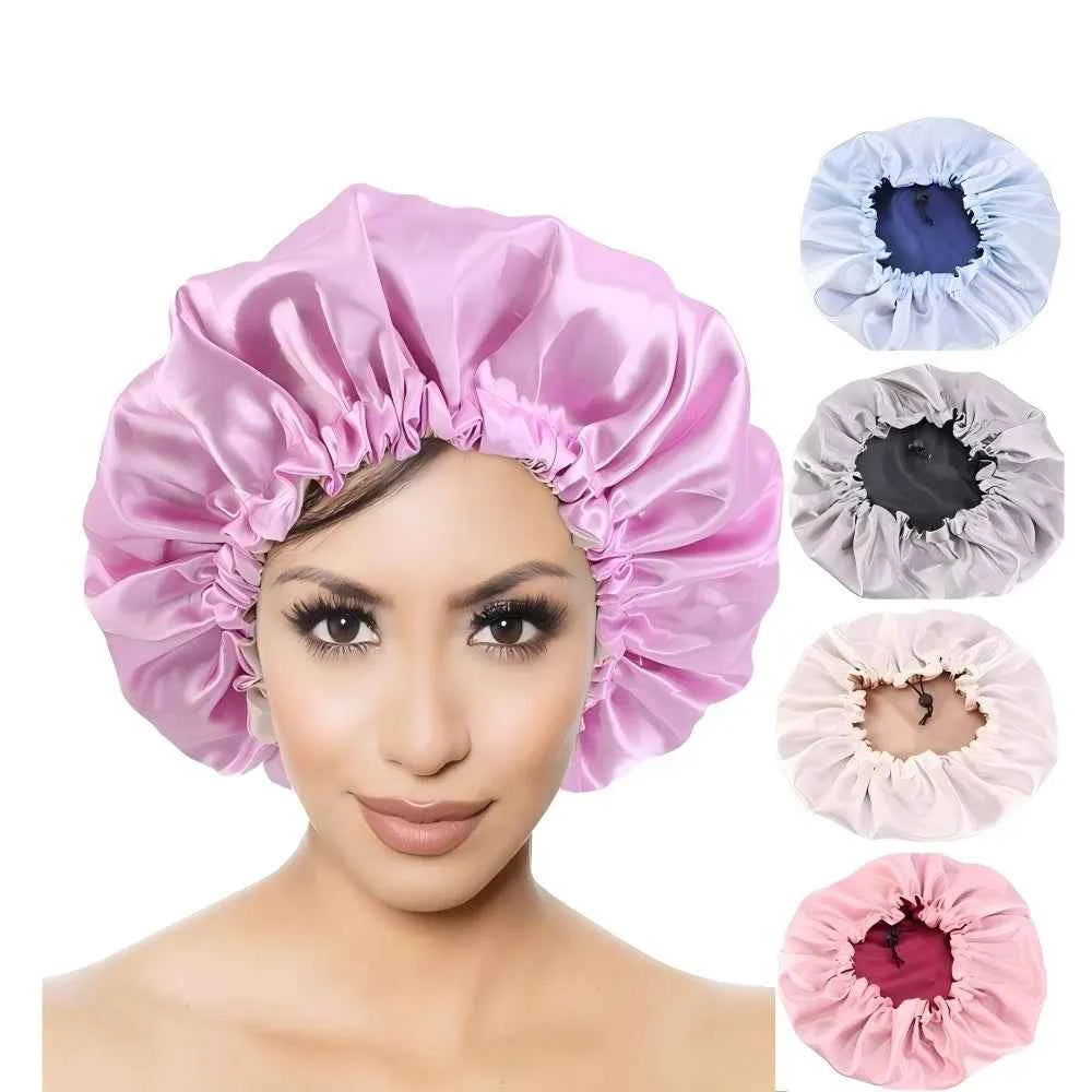 Double-Sided Sleeping Hat Adjustable Nightcap Bathing Hat Girl Sleep Protector Tool