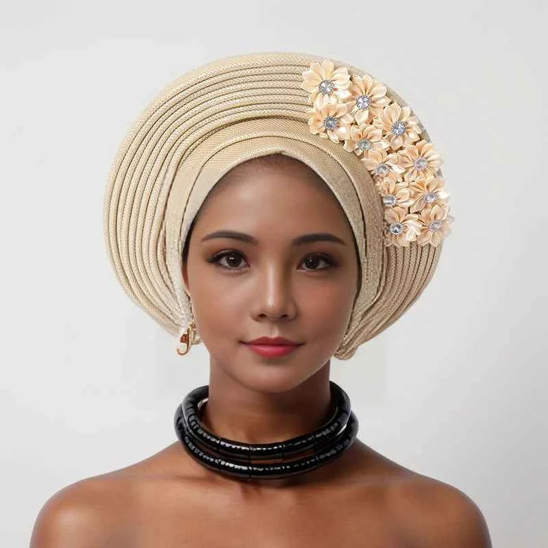 African Women Headscarf Hat Nigerian Gele Headtie Auto Gele Turban Headwarp Party Ladies' Muslim Hijab Headscarf Bonnet Hat