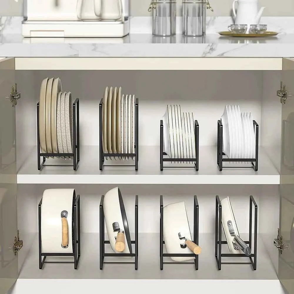 1pc Sleek Metal Dish Rack Set, Space-Saving Tiered Shelf Organizer, Plate & Utensil Holder, Pull-Out Design, Kitchen Storage