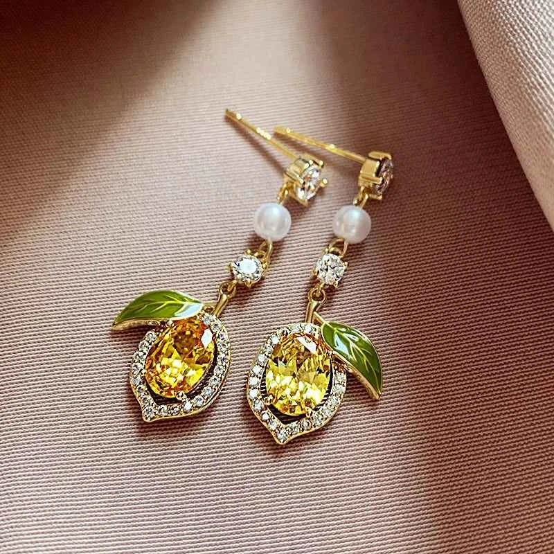 Exquisite Yellow Zircon Lemon Earrings For Women Fashion Personalized Daily Accessory Party Jewelry Birthday Anniversary Gifts