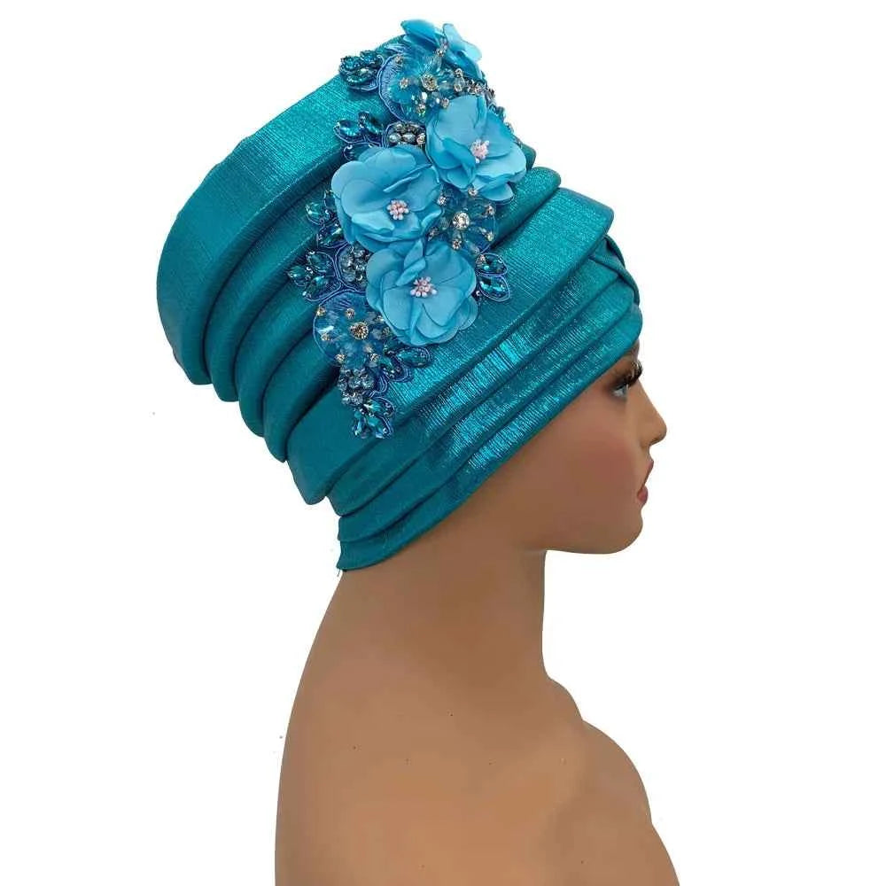 Already Made Wedding Geles Female Head Wraps with Diamond Flower 2024 New African Women's Turban Cap Nigeria Auto Gele Headtie