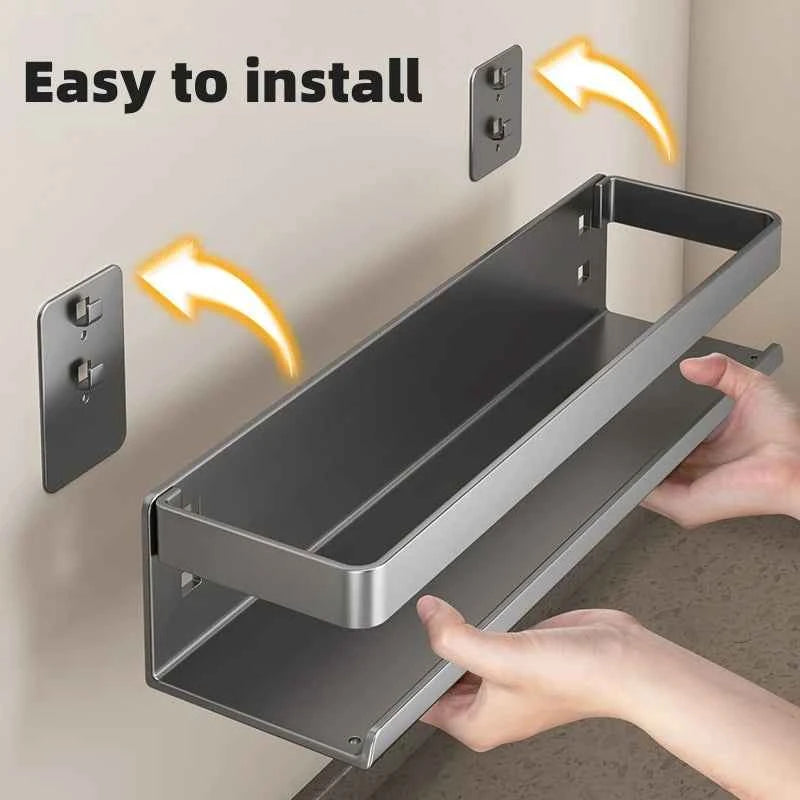 Aluminum Wall-Mounted Shelf Multifunctional Kitchen Spice Storage Rack Kitchen No Punching Required Kitchen Accessories