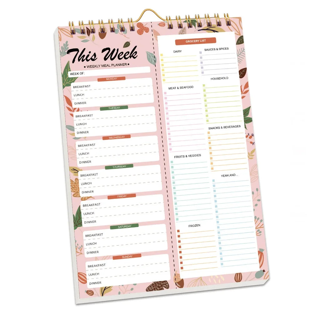 52 Sheets Meal Planning Pad Reusable Spiral Bound Weekly Meal Planner Wall-Mounted Tear-Off Design Schedule Management Book
