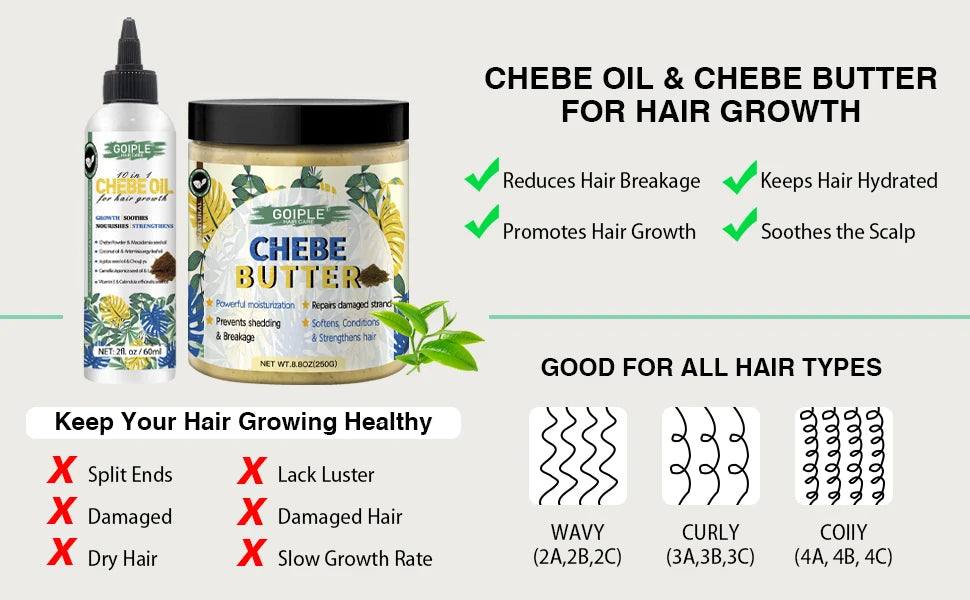 Natural African Chebe Powder for Hair Growth Moisturizing Essence Scalp Care Butter Treatment Repair Damaged Anti Loss Oil Serum - NamafadStore