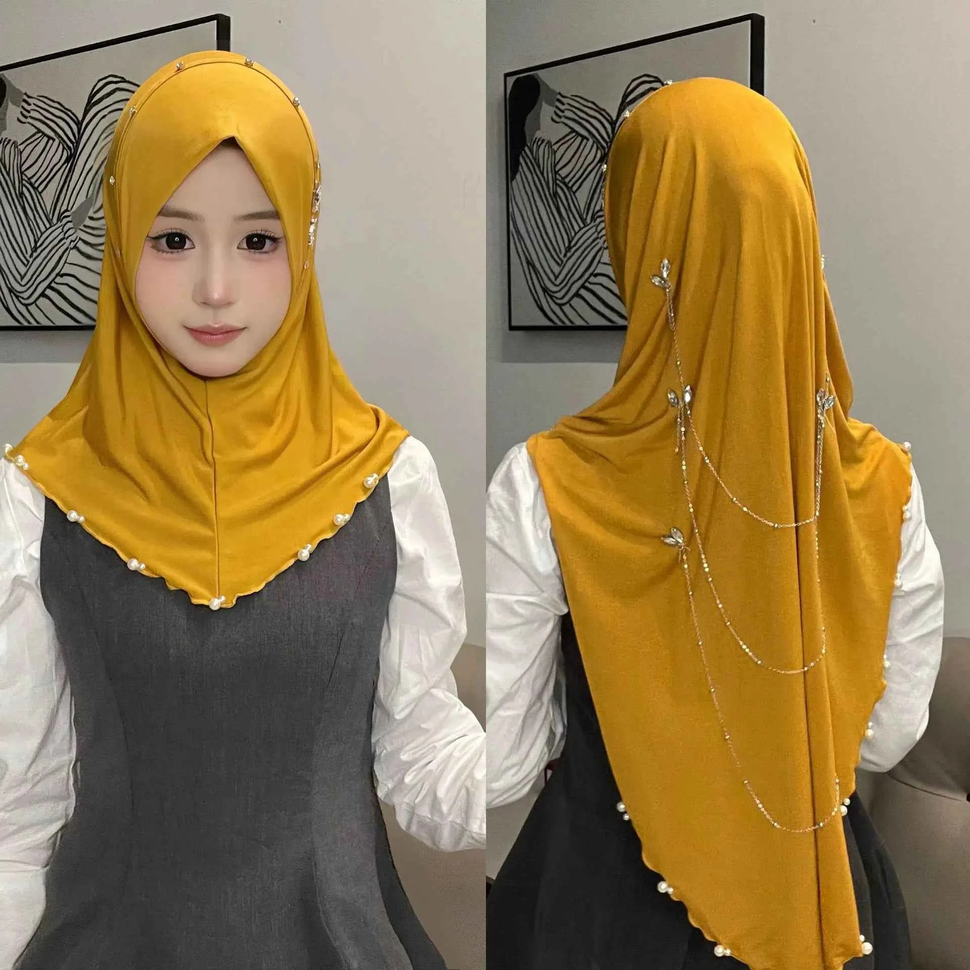 Muslim Instant Turban Women's Hijabs Diamonds Chain Headscarf Ramadan Hijab Scarf Luxury Glitter Shawls Head Scarf Women Turbans