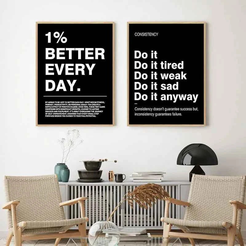 Simple Black Background Inspirational Quotes Canvas Art Poster Prints Modern Motivational Wall Decor Picture for Home