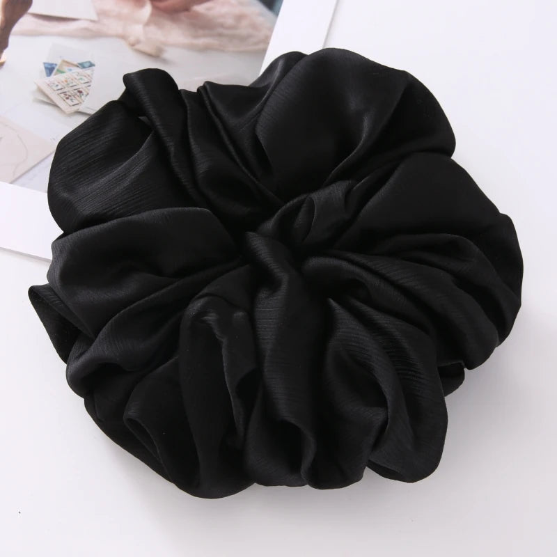17Colors Big Size Crepe Satin Scrunchies Muslim Women Custom Elastic Volumizing Oversized Neat stitching Bunch Hair Tie - NamafadStore