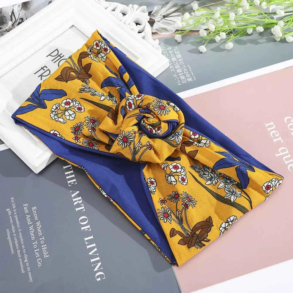 2022 New Fashion Women Folding Iron Wire Headband Bohemian Girl Cross Turban Bandanas Print Hairbands Hair Accessories