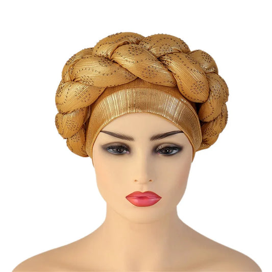 Glitter Diamonds Braids African Autogele Headtie Women Turban Cap Female Head Wraps - NamafadStore