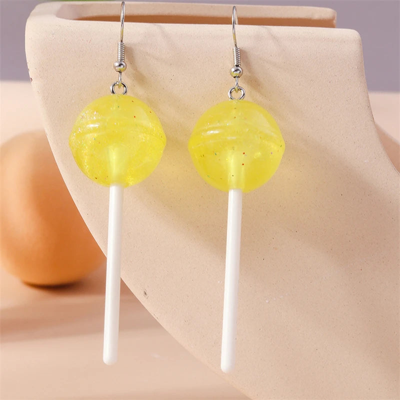 Sweet Candy Color Lollipop Drop Earrings for Women Funny Simulation Food Flower Dinosaur Dangle Hook Earrings Girls Jewelry Gift