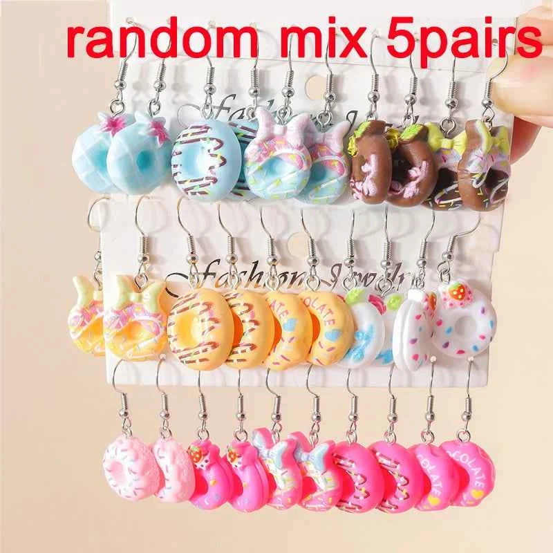 Aihua 10pcs Cute Cartoon Ice Cream Cookie Donut Chocolate Earring Set Acrylic Food Earrings for Women Kids Trendy Jewelry Gifts