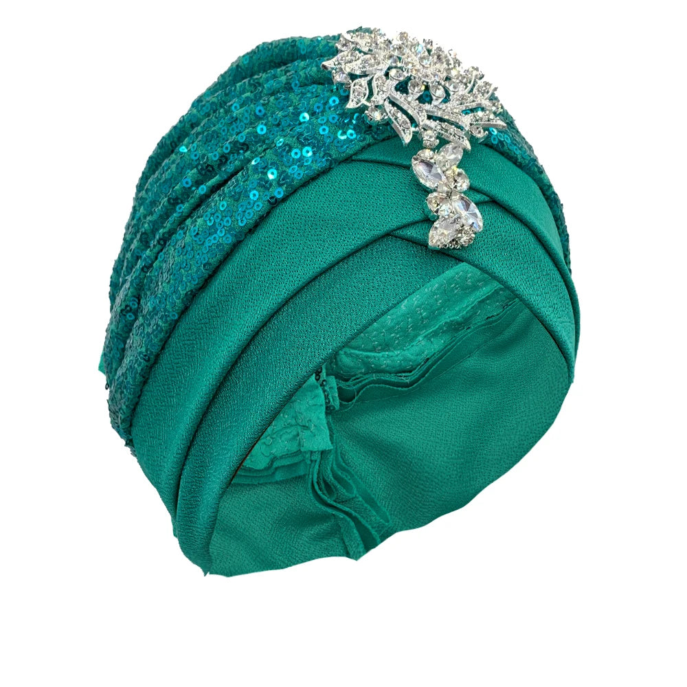 Luxury Rhinestones Turban Cap for Women Soft Comfortable Head Wraps Muslim Headscarf Bonnet  Turbante Mujer - NamafadStore