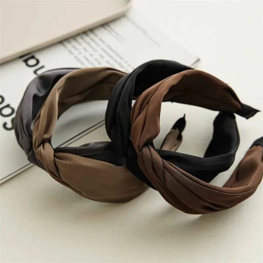 French-style Elegant Satin Knotted Wide Headbands for Woman Solid-color vintage headband Hair Hoop Female Fashion Hair Accessory