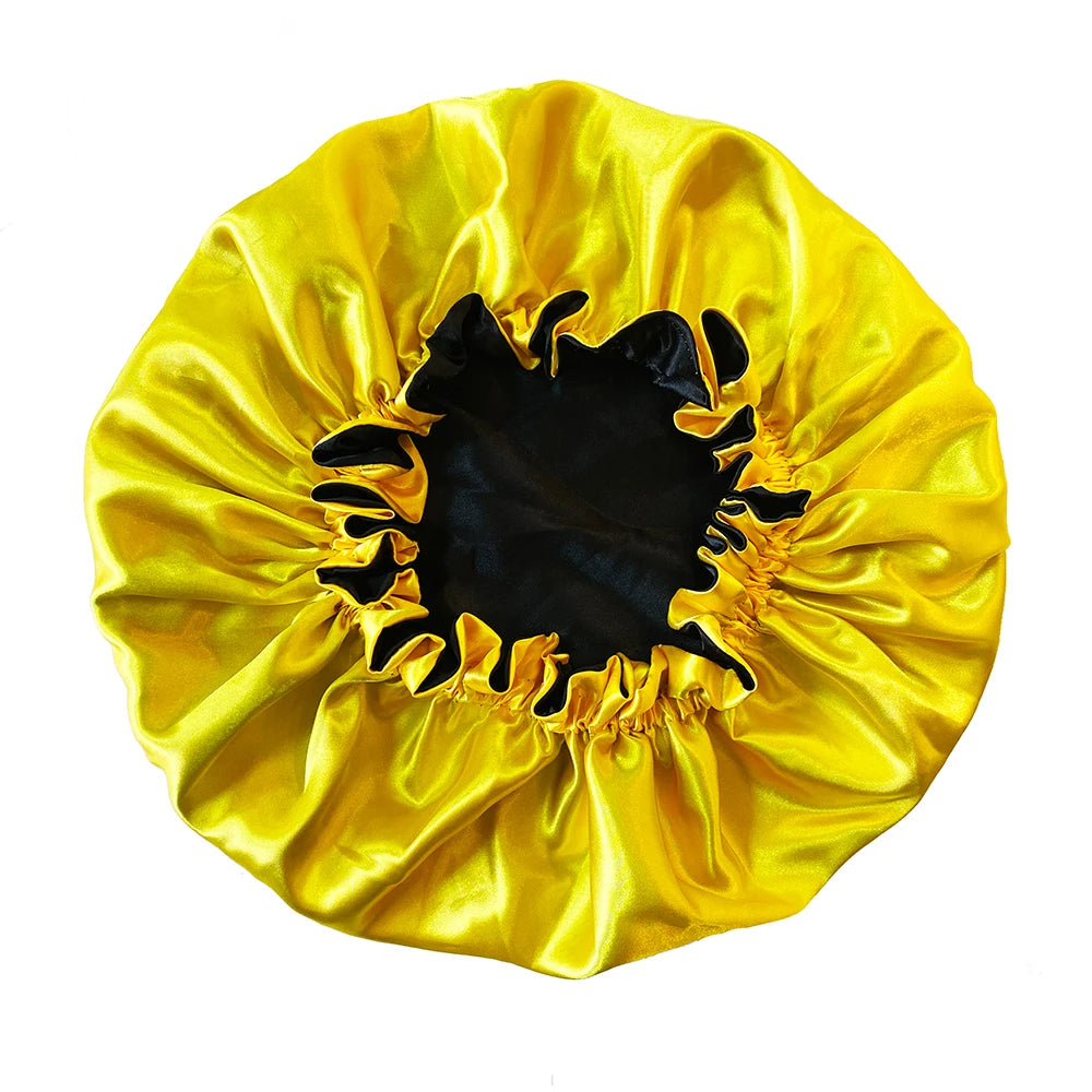 Women Satin Bonnet Fashion Double Layer Silky Big Bonnet for Lady Sleep Cap Head Wrap Hair Styling Accessories