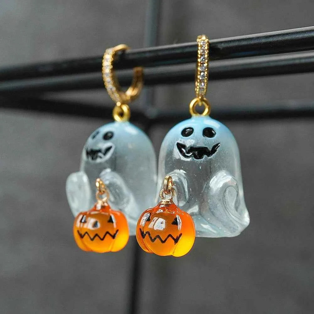 Fashion Halloween Ghost Drop Stud Earrings Women Girl Cute Punk Pumpkin Stainless Steel Jewelry Crystal Hook Dangle Party Gifts