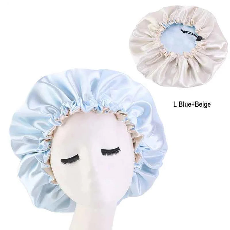 Double-Sided Sleeping Hat Adjustable Nightcap Bathing Hat Girl Sleep Protector Tool