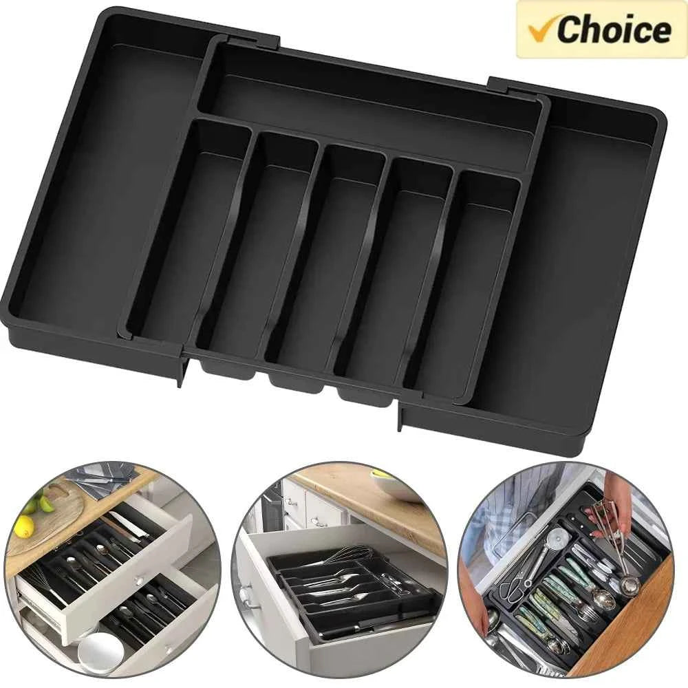 1Pc Expandable Kitchen Drawer Organizer, Adjustable Retractable Cutlery Storage Box for Spoons Forks Knives Flatware and Cutlery