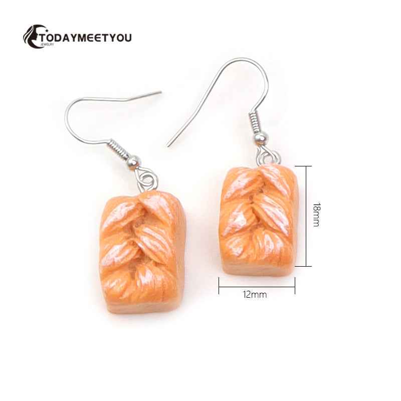 Cake Earrings For Women Resin Drop Custom Made Cute Girls Eardrop Funny Bread Baguette Pie Cookies Gift Handmade Food Bronics