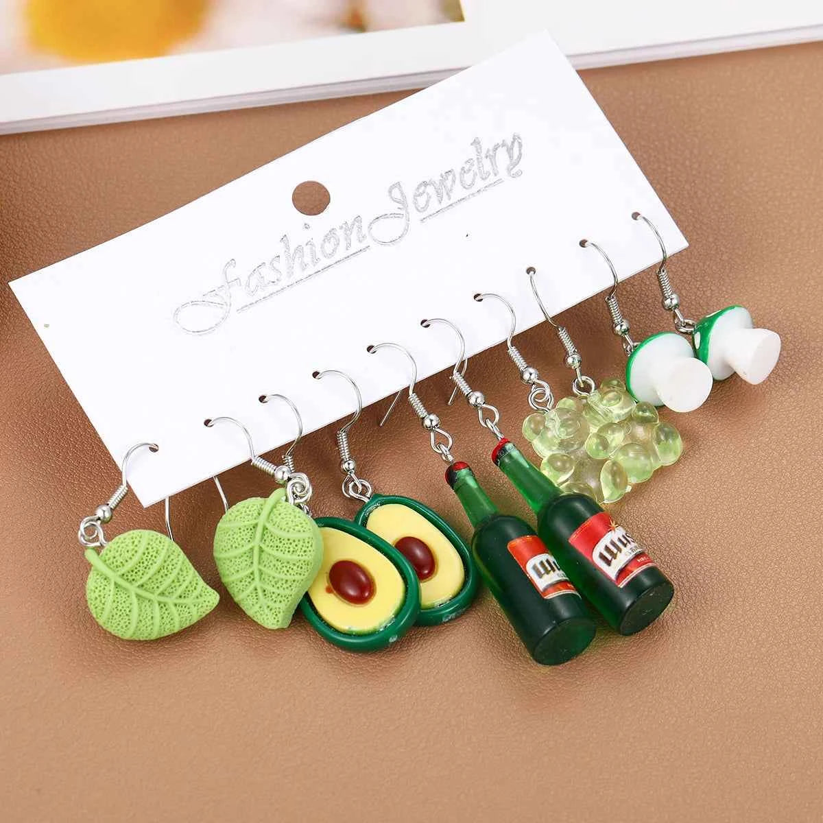 Fashion Cartoon Colorful Design Earrings Set for Women Cute Food Drink Animal Dopamine Dangle Earring Trendy Girls Jewelry Gifts