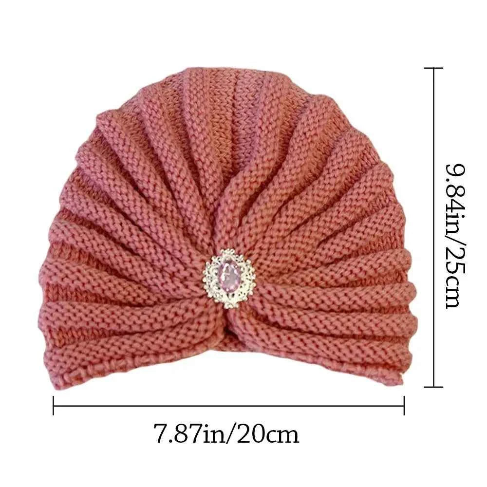 Fashion Winter Warm Hijab Caps Soft Thick Bohemia Turban Diamond Jewelry Wool Knitting Knitted Hats for Women