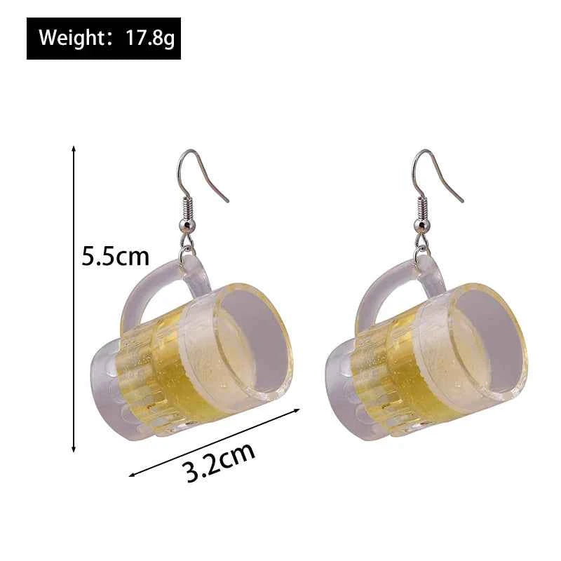 Fashion Simulation 3D Beer Cup Drop Earrings for Women Creative Drink Dangle Earrings Pub Party Jewelry Gifts