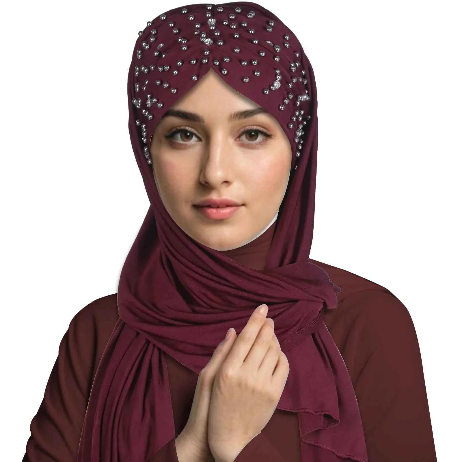 Instant Hijabs Hijab Scarf With Diamonds Jersey Caps Bonnet Brand Design Muslim Scarf Plain Pull On Ready Wear Wrap Head Cover