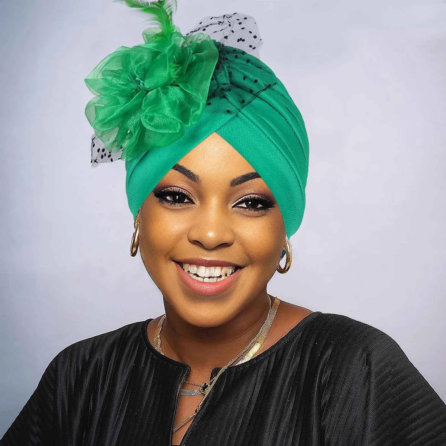Women’s Luxury Turban Hat – Big Flower Mesh Style African Zahra Cap for Weddings & Special Occasions