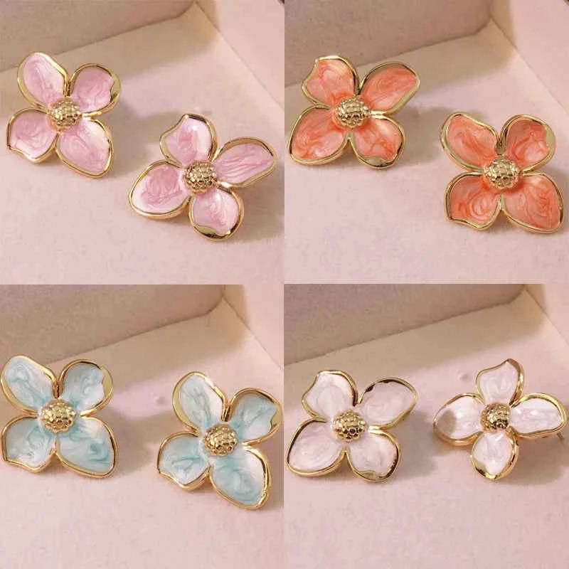 DLHP Vintage French Stainless Steel Drip Enamel Glaze Flower Earrings For Women Delicate Luxury Couple Engagement Jewelry Gifts