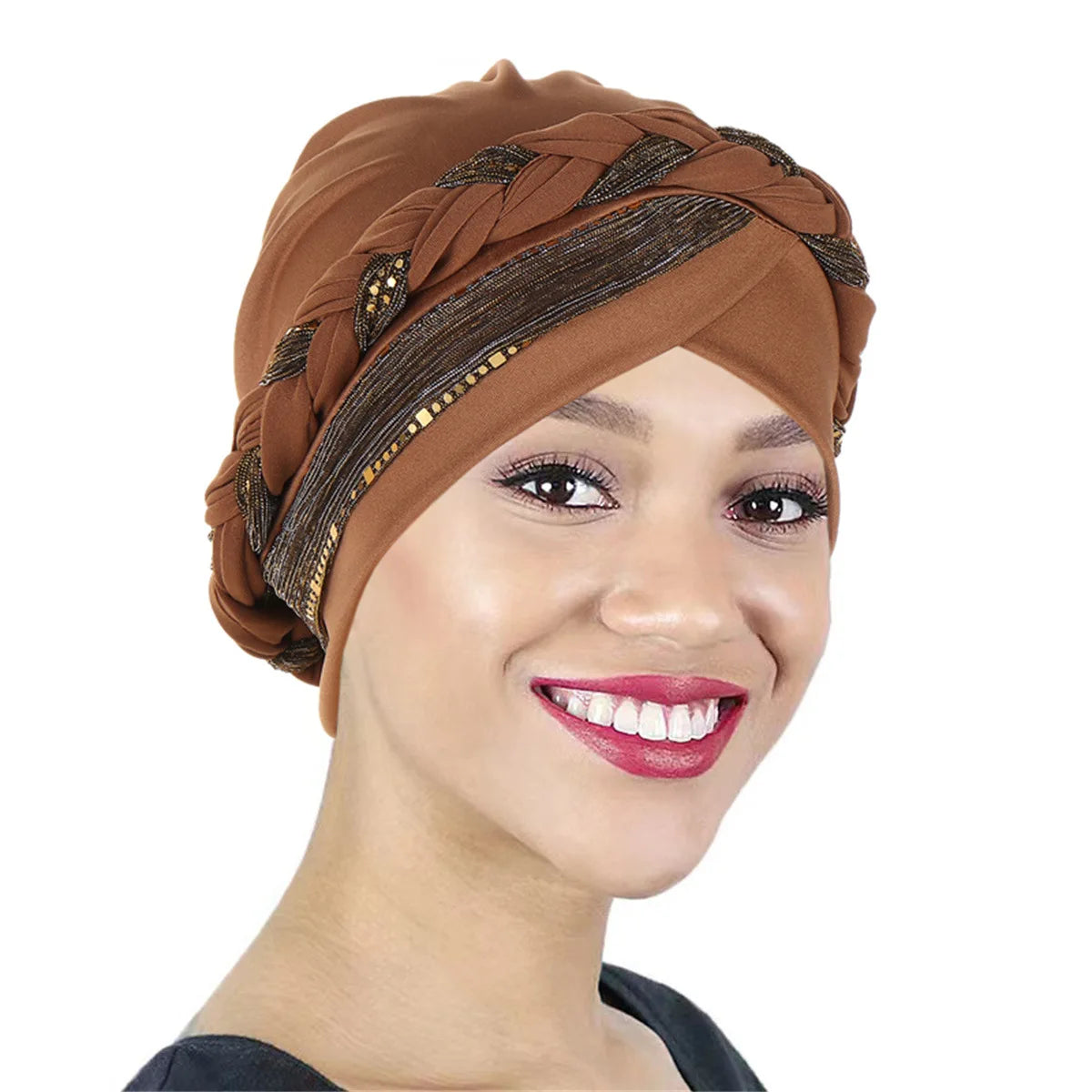 Color Blocked Bright Silk Braid Women Hijabs Turban Hat Solid Color Head Wraps  Pre-tied Elastic Head Scarf Beanies Chemo Cap - NamafadStore