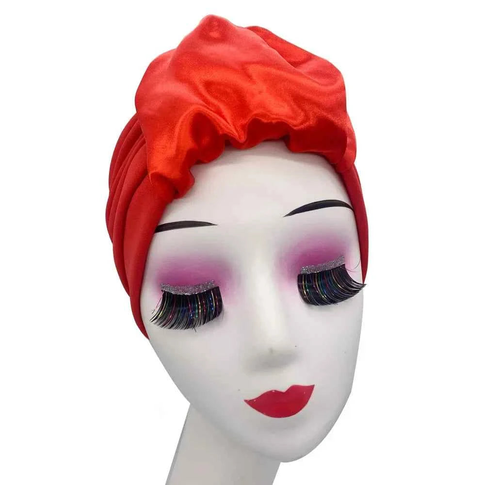 Fashion Satin Croissant Ruffled Turban Caps for Women African Head Wraps Nigeria Wedding Party Headpiece Muslim Headscarf Bonnet