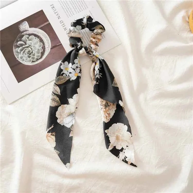 Fashion Leopard Print Bow Satin Long Ribbon Ponytail Scarf Hair Tie Scrunchies Women Girls Elastic Hair Bands Hair Accessories