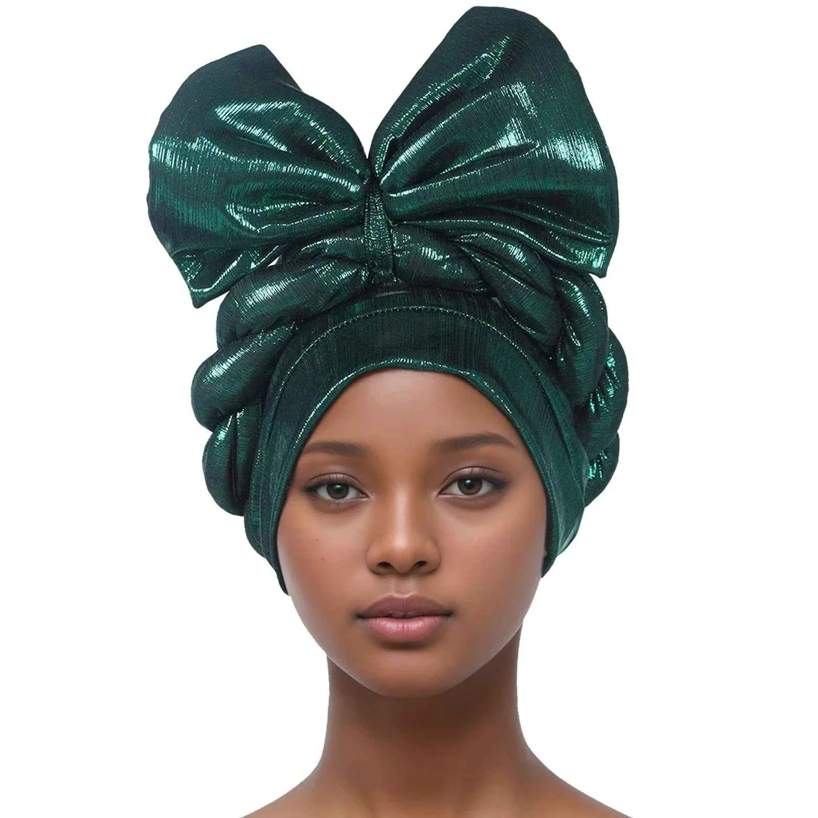 African Lady Head Wraps Nigeria Autogele Headtie Wedding Party Headgear Turbante Mujer Exaggerated Bow Turban Cap for Women