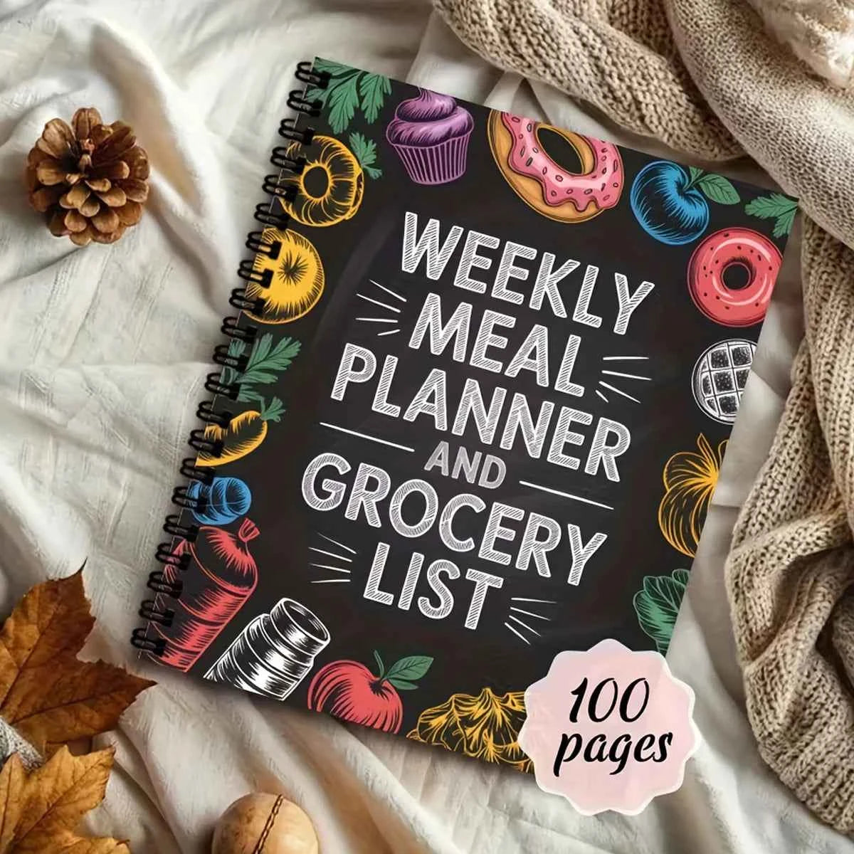 Weekly Meal Planner and Grocery List Organizer, Healthy Food Tracking Page, Recipe Section, Shopping List, Ideal for Weight Loss