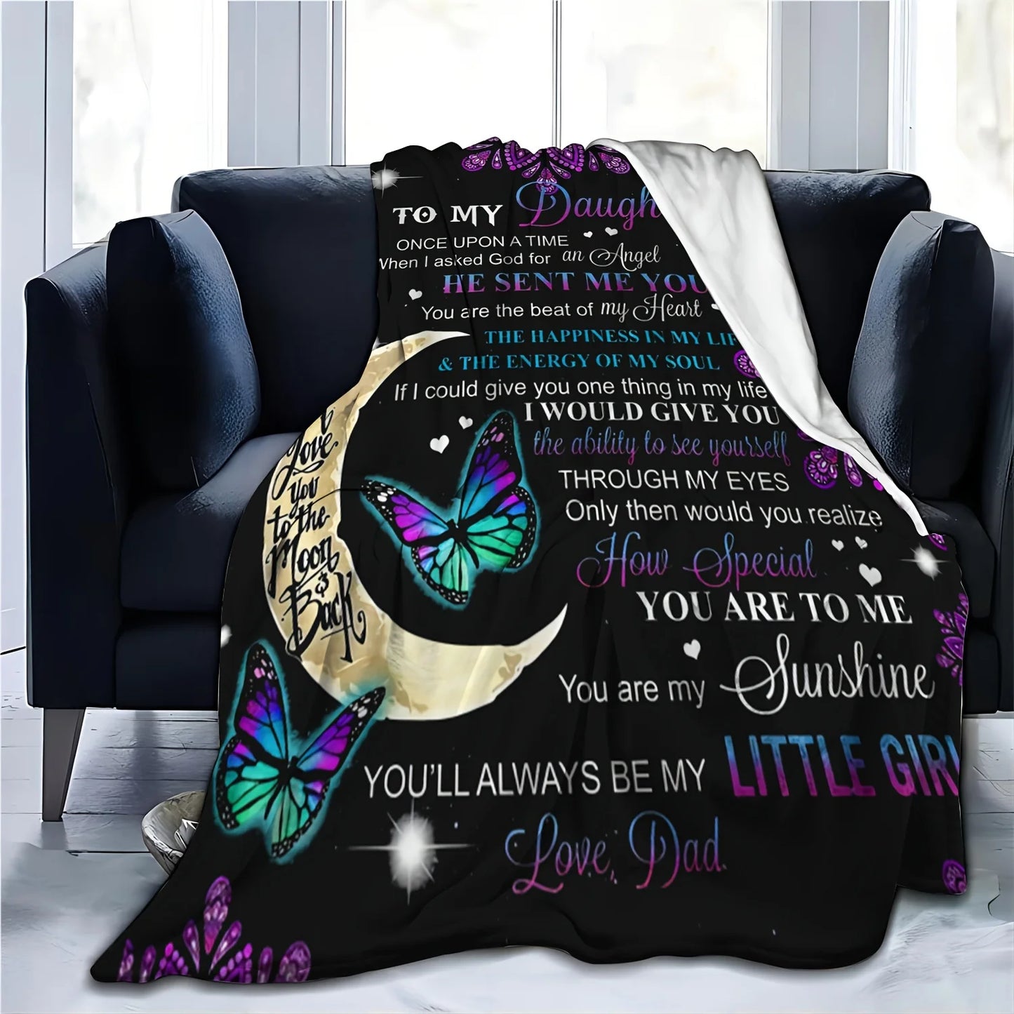 To My Daughter from Dad Blanket – Moon & Butterfly Heartfelt Gift