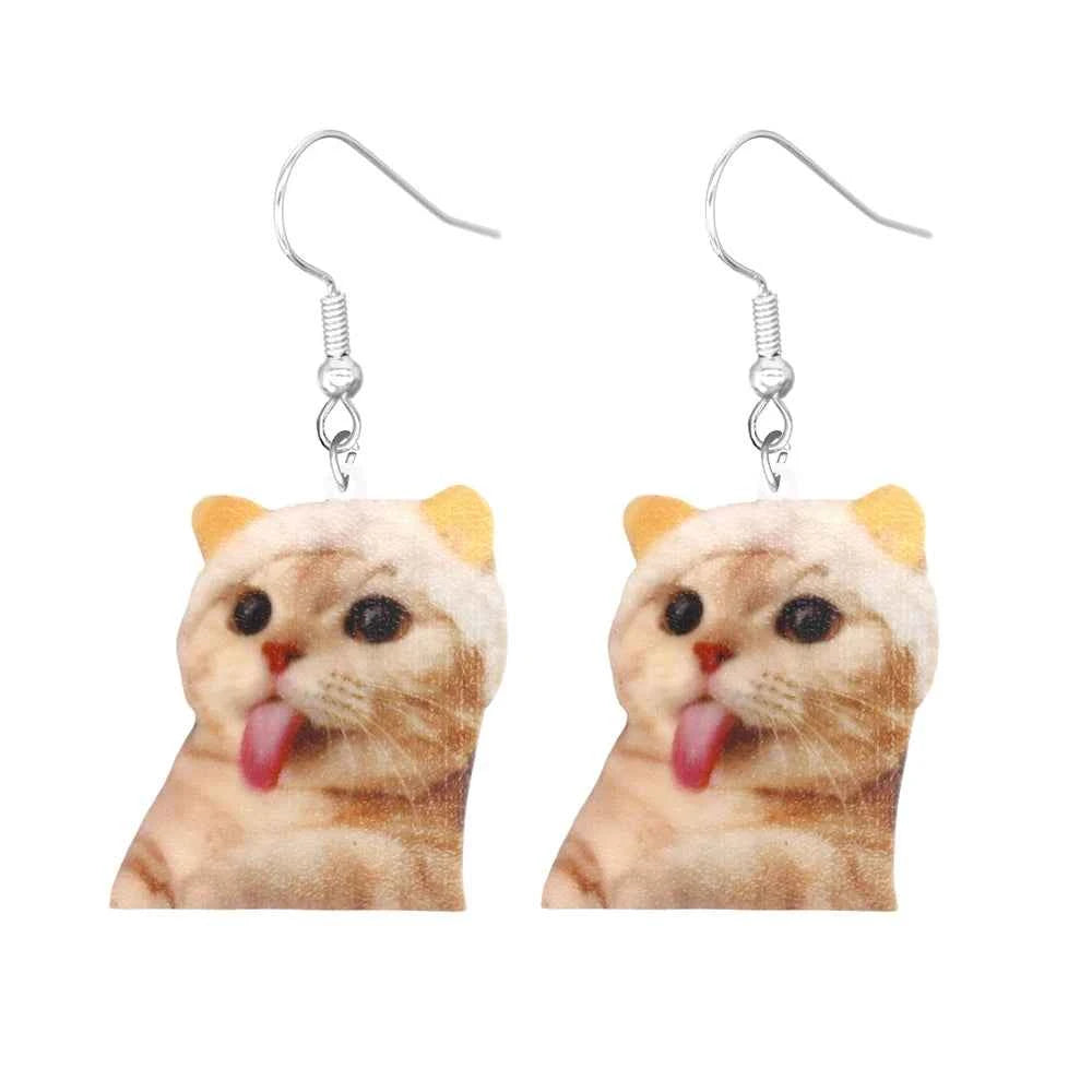 Animal earrings made of acrylic, cute and funny, cat, hamster, dog, cow