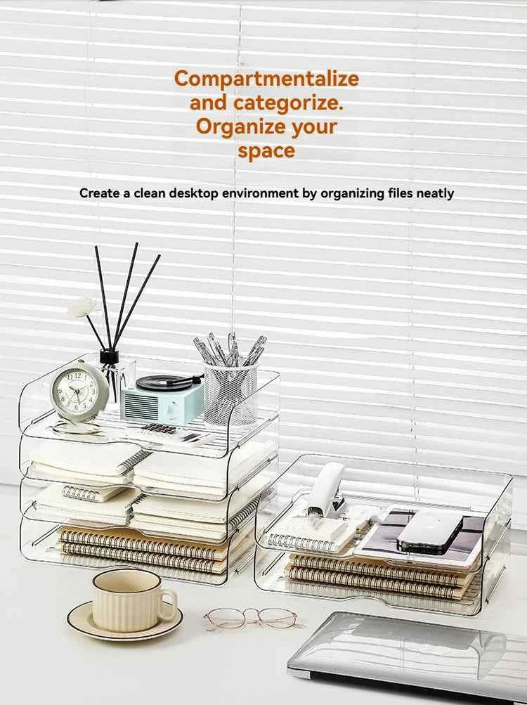 Transparent document storage rack, desktop storage rack, office book table storage box, organizer box