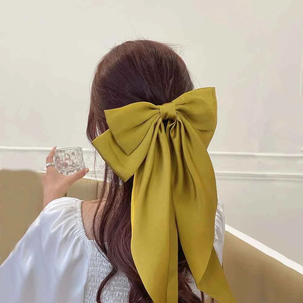 Bow Ribbon Hair Clip for Women Bowknot Barrettes Girls Solid Stain Spring Ponytail Clip Headband Hair Accessories Headwear Gift