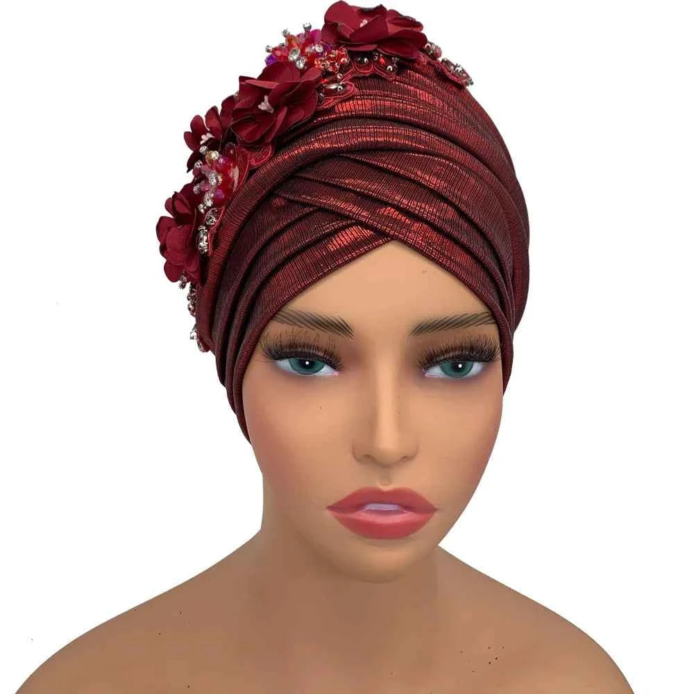 Already Made Wedding Geles Female Head Wraps with Diamond Flower 2024 New African Women's Turban Cap Nigeria Auto Gele Headtie