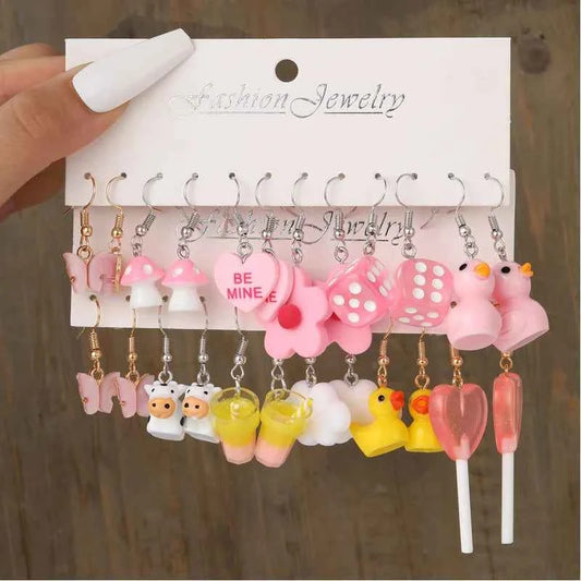 New Sweet Cartoon Dopamine Earrings Set For Women Colorful Cute Duck Butterfly Star Pig Drop Earring Party Earrings Jewelry Gift