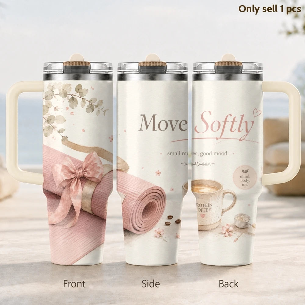 40oz Yoga & Coffee Tumbler – Insulated Stainless Steel Fitness Travel Mug