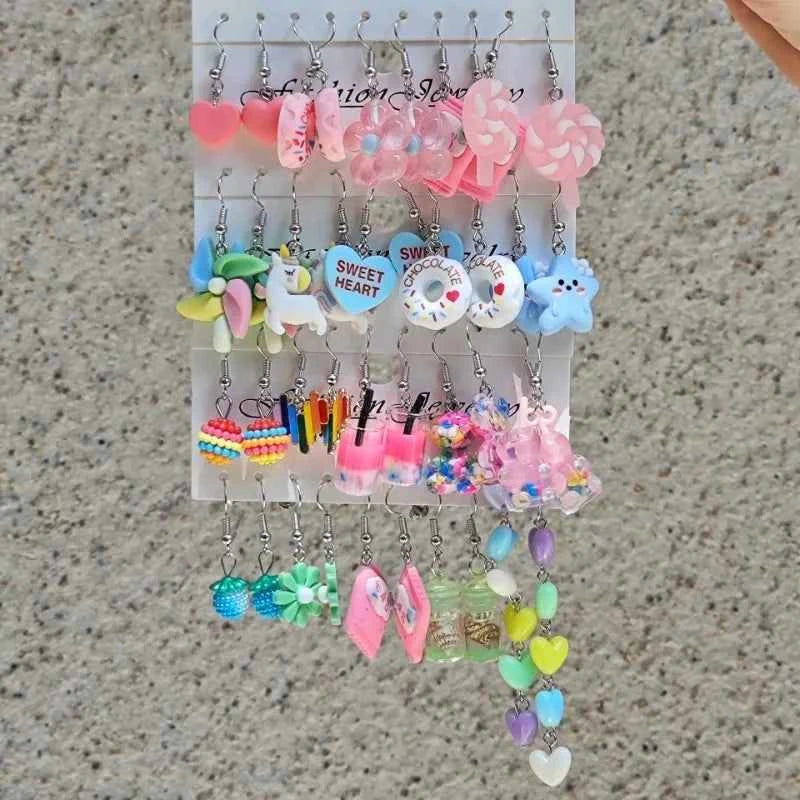 Fashion 5-piece New Color Acrylic Simulation Food Candy Donut Windmill Love Oil Drip Earring Set for Women