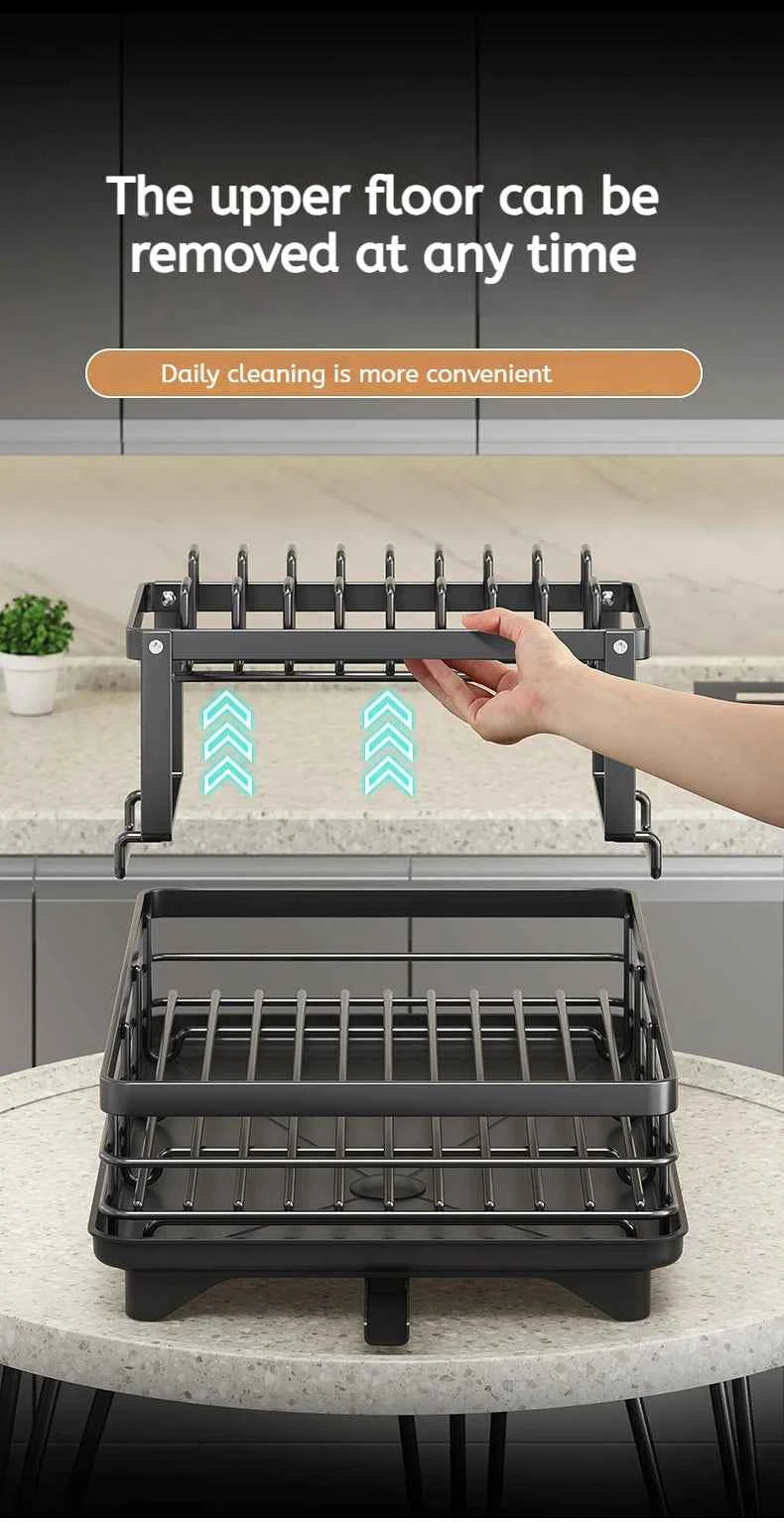 Stainless Steel Dish Drying Rack Adjustable Kitchen Plates Organizer with Drainboard Over Sink Plate Drainer Storage Organizer