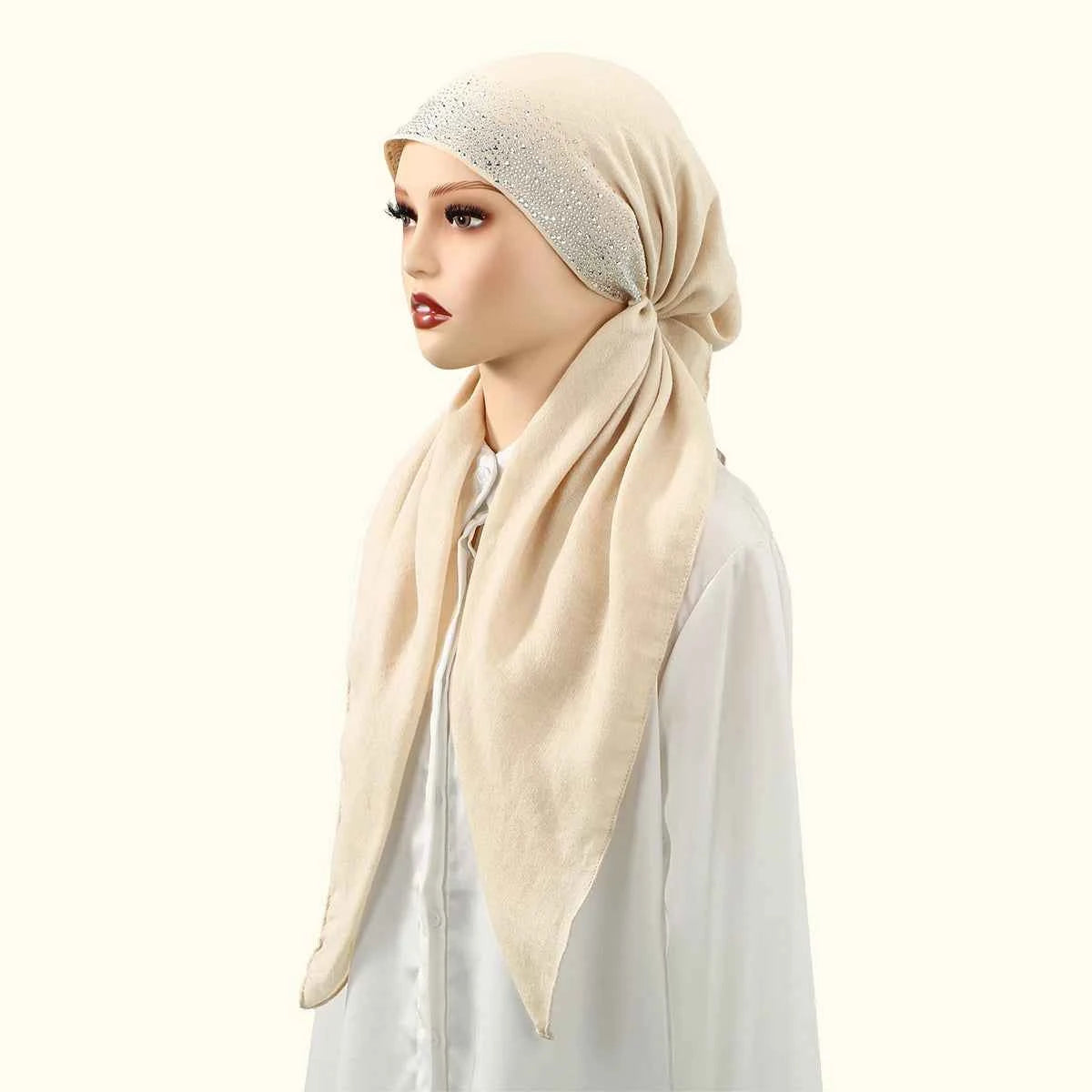 Fashion Diamond Cotton Elastic Headband Cap For Woman Muslim Hijab Hat Lady Fashion Instant Scarf Islamic Turban