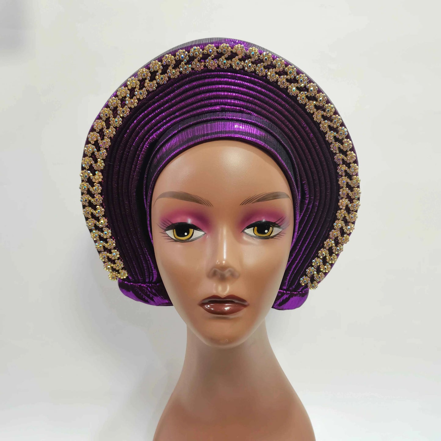 Nice African Turban Cap Plain Colors On Top Ready to Wear Nigeria Head Wrap Women Cap Nigerian Auto Hat Already Made 1 Pcs/pack