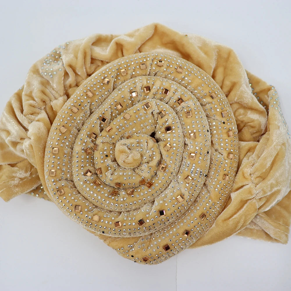 Soft Velvet Turban Cap for Women Muslim Headscarf Bonnet Elastic Female Headpiece Stylish Glitter Diamonds African Head Wraps