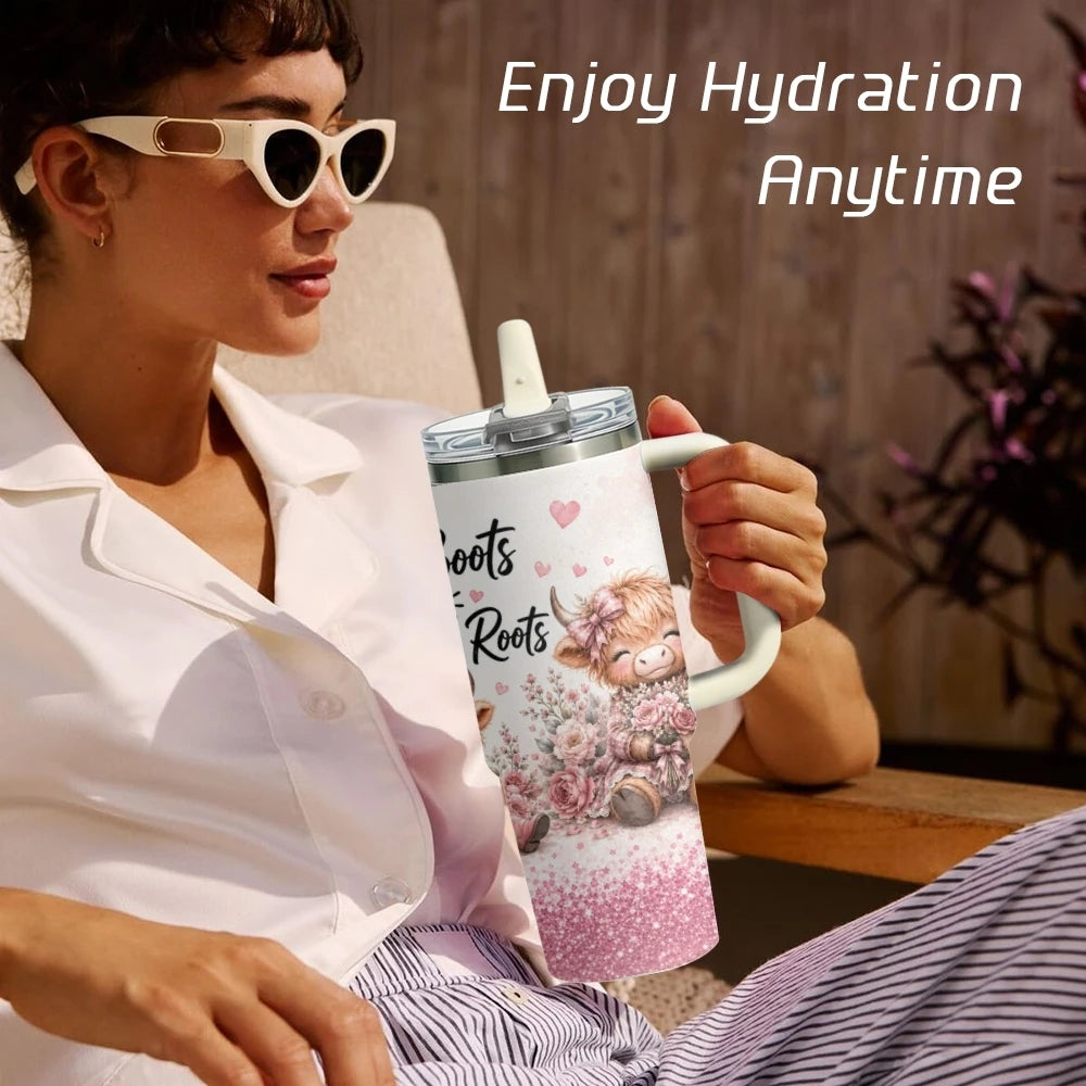 40oz Highland Cow Tumbler – Happy Life Insulated Stainless Steel Travel Mug