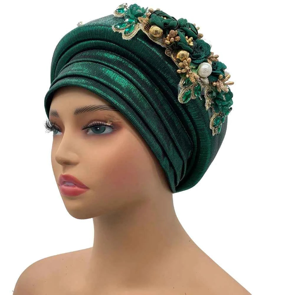 Nigeria Turbans for Traditional Marriage Turban Femme Auto Gele African Headtie Exquisite Bouquet Already Made Bonnet Head Wraps