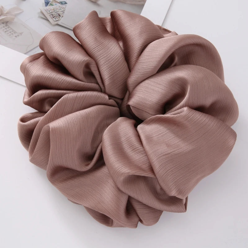 17Colors Big Size Crepe Satin Scrunchies Muslim Women Custom Elastic Volumizing Oversized Neat stitching Bunch Hair Tie - NamafadStore