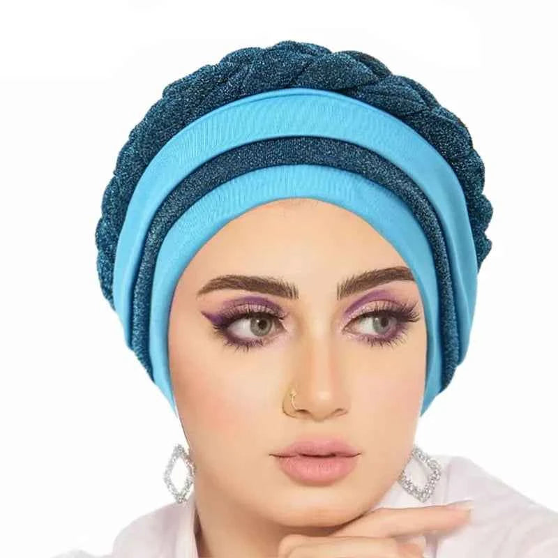 Glitter Full Body Pleated Turban Cap for Women 2025 Lady Head Wraps Muslim Headscarf Hat Turbante Mujer African Headpiece